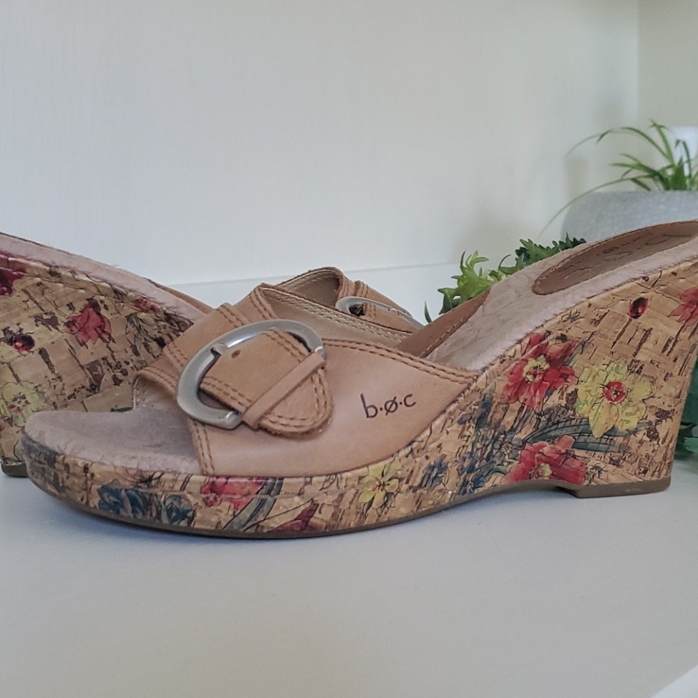 B.O.C. Nude Cork Floral Wedge Slide Sandal